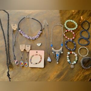 Bundle Bohemian Stone Jewelry Amethyst Beaded Mala Necklaces Jade Bracelets🔮